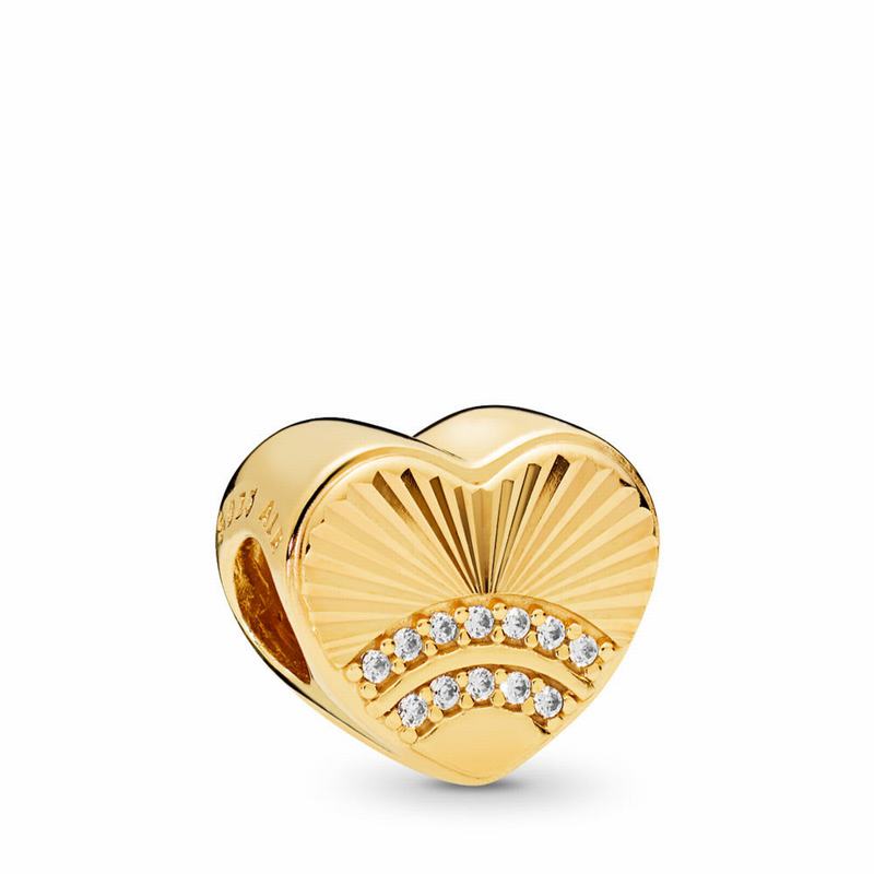 Pandora Shine™ Fan Of Love Charm - 18ct Gold Plated/Cubic Zirconia - Canada | YH5436KF